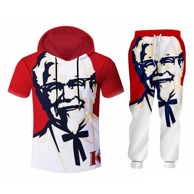 3d Kfc Old man Print Hoodies+Pants Set