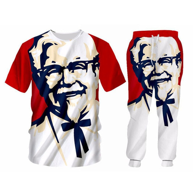 3d Kfc Old man Print Hoodies+Pants Set