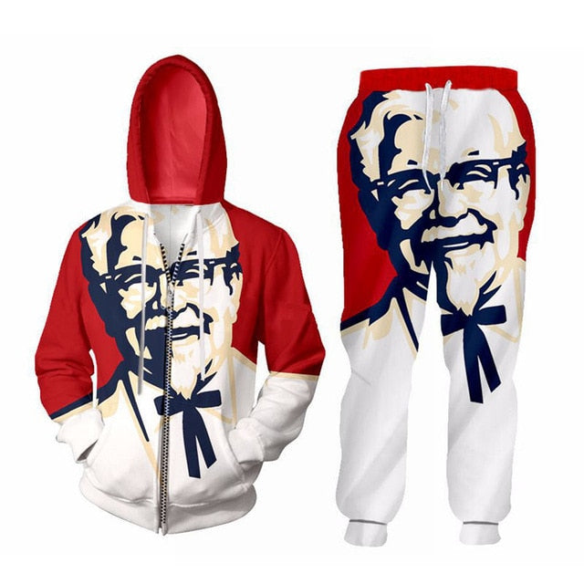 3d Kfc Old man Print Hoodies+Pants Set