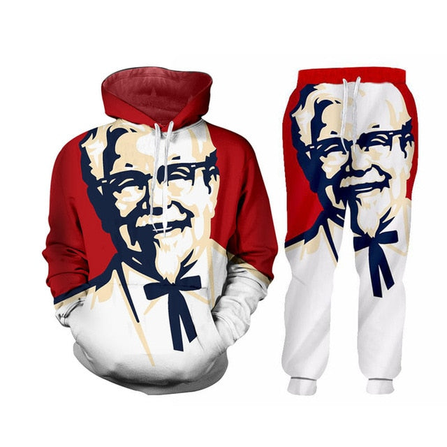 3d Kfc Old man Print Hoodies+Pants Set