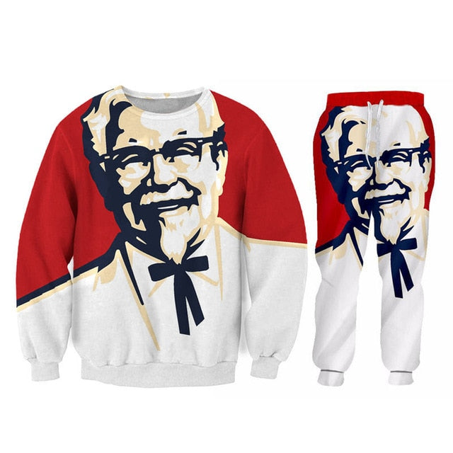 3d Kfc Old man Print Hoodies+Pants Set