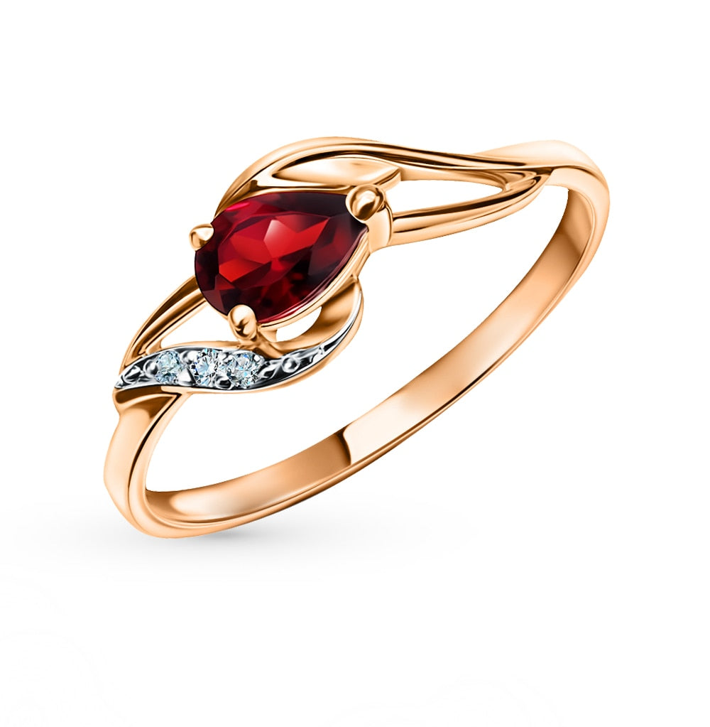 Gold ring with garnet and diamonds