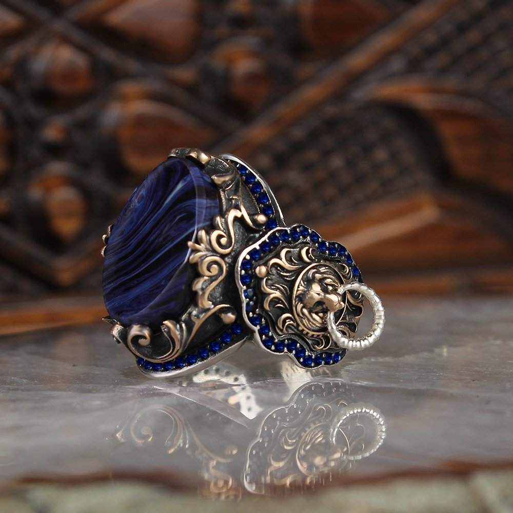 silver men ring real stone