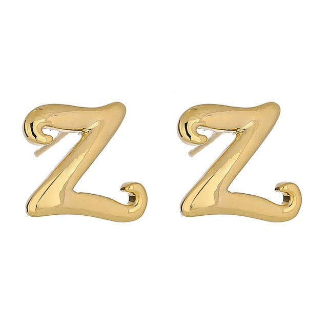 Gold Metal Copper Letter Earrings