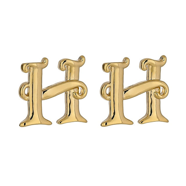 Gold Metal Copper Letter Earrings