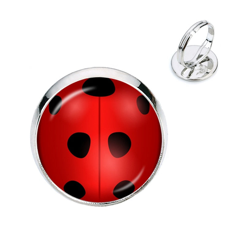 Adjustable Glass Rings Cute Ladybug