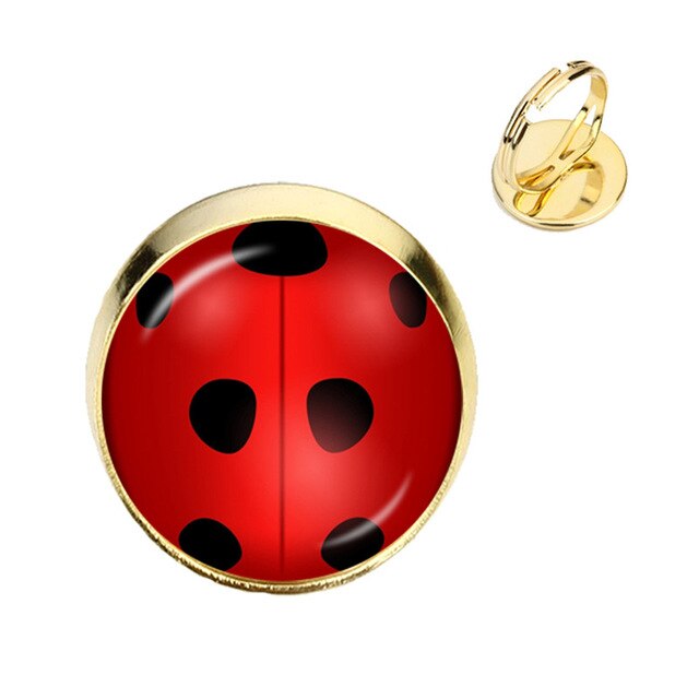 Adjustable Glass Rings Cute Ladybug